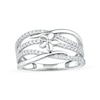 Thumbnail Image 0 of 0.33 CT. T.W. Diamond Flower Multi-Row Open Shank Crossover Ring in 10K White Gold