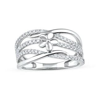 0.33 CT. T.W. Diamond Flower Multi-Row Open Shank Crossover Ring in 10K Gold