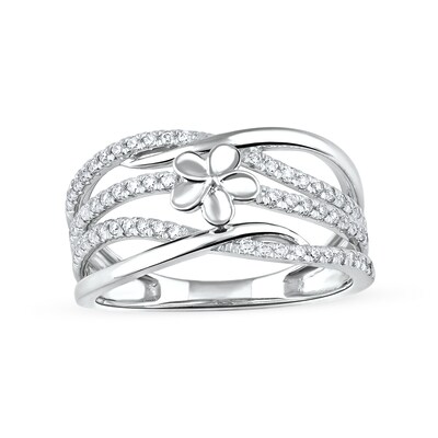 0.33 CT. T.W. Diamond Flower Multi-Row Open Shank Crossover Ring in 10K Gold
