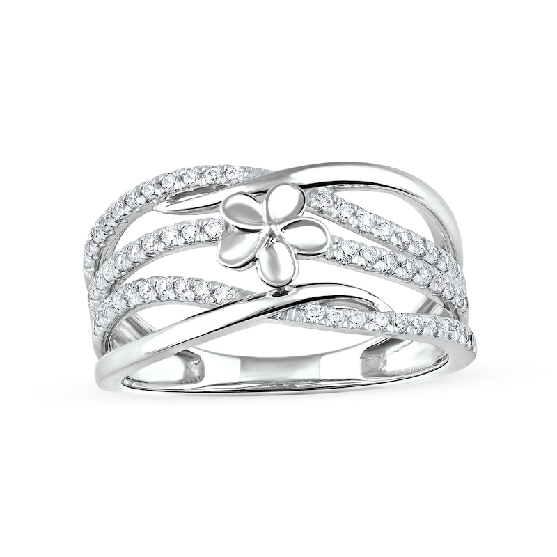 0.33 CT. T.W. Diamond Flower Multi-Row Open Shank Crossover Ring in 10K Gold