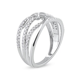 0.33 CT. T.W. Diamond Flower Multi-Row Open Shank Crossover Ring in 10K Gold