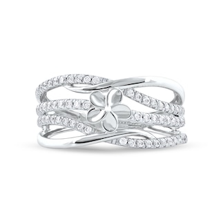 0.33 CT. T.W. Diamond Flower Multi-Row Open Shank Crossover Ring in 10K Gold