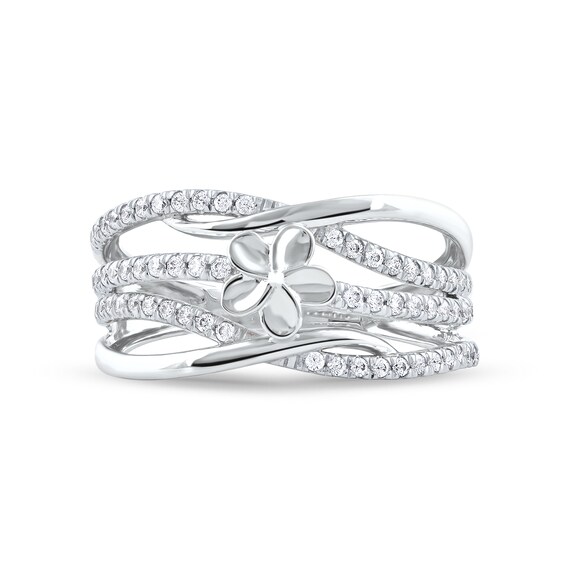 0.33 CT. T.W. Diamond Flower Multi-Row Open Shank Crossover Ring in 10K Gold