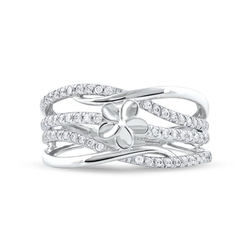 0.33 CT. T.W. Diamond Flower Multi-Row Open Shank Crossover Ring in 10K Gold