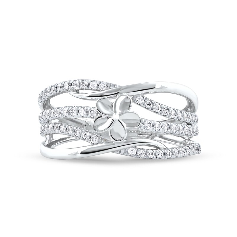 0.33 CT. T.W. Diamond Flower Multi-Row Open Shank Crossover Ring in 10K White Gold