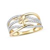 Thumbnail Image 1 of 0.33 CT. T.W. Diamond Flower Multi-Row Open Shank Crossover Ring in 10K Gold