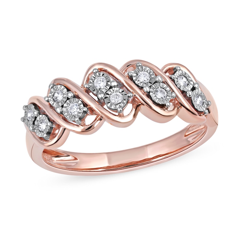 0.10 CT. T.W. Diamond Wavy Five Row Ring in 10K Rose Gold|Peoples Jewellers