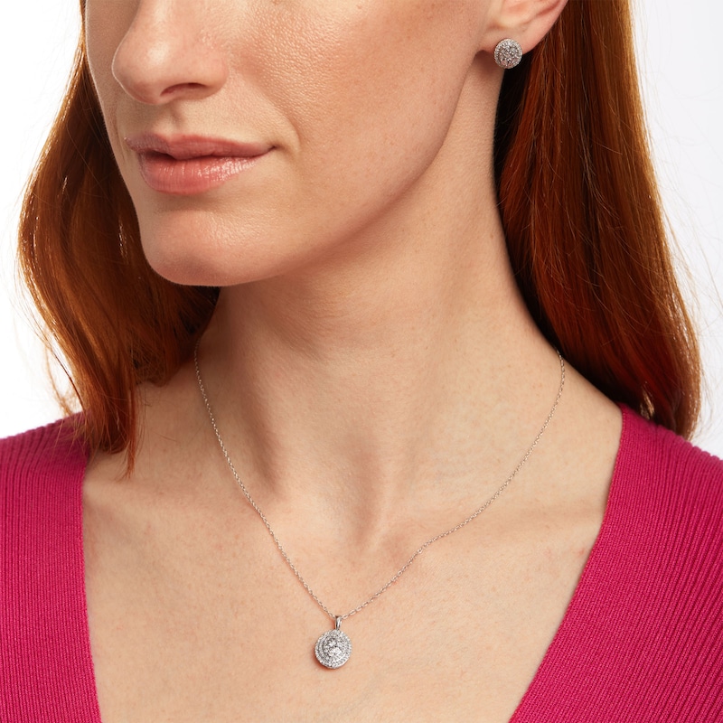 Main Image 2 of 0.69 CT. T.W. Oval Multi-Diamond Double Frame Pendant and Stud Earrings Set in 10K White Gold