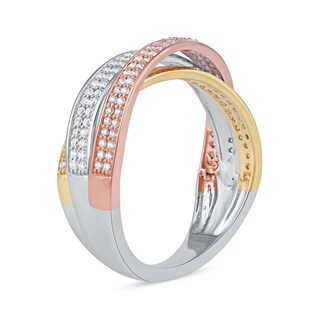 0.40 CT. T.W. Diamond Triple Row Crossover Ring in 10K Tri-Tone Gold
