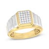 Thumbnail Image 0 of Men's 0.30 CT. T.W. Rectangular-Shaped Multi-Diamond Ribbed Shank Ring in 10K Two-Tone Gold