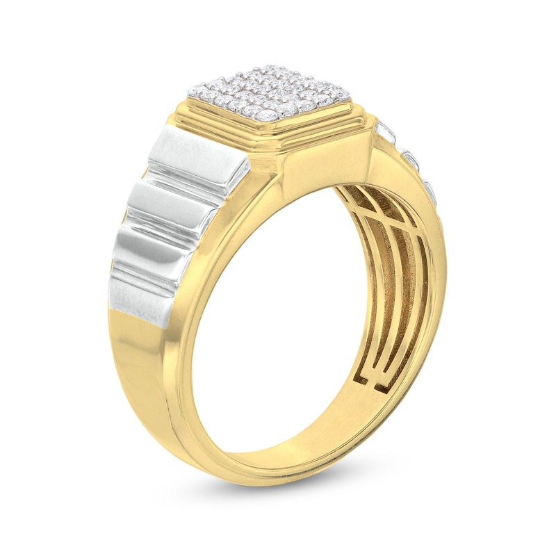 Men's 0.30 CT. T.W. Rectangular-Shaped Multi-Diamond Ribbed Shank Ring in 10K Two-Tone Gold