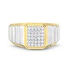Men's 0.30 CT. T.W. Rectangular-Shaped Multi-Diamond Ribbed Shank Ring in 10K Two-Tone Gold