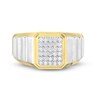 Thumbnail Image 2 of Men's 0.30 CT. T.W. Rectangular-Shaped Multi-Diamond Ribbed Shank Ring in 10K Two-Tone Gold