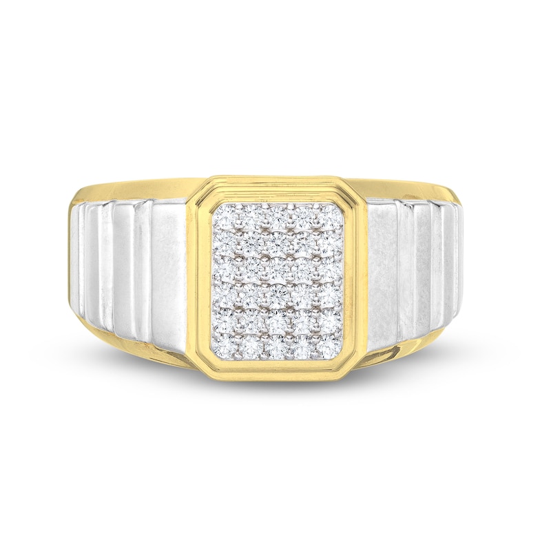 Men's 0.30 CT. T.W. Rectangular-Shaped Multi-Diamond Ribbed Shank Ring in 10K Two-Tone Gold
