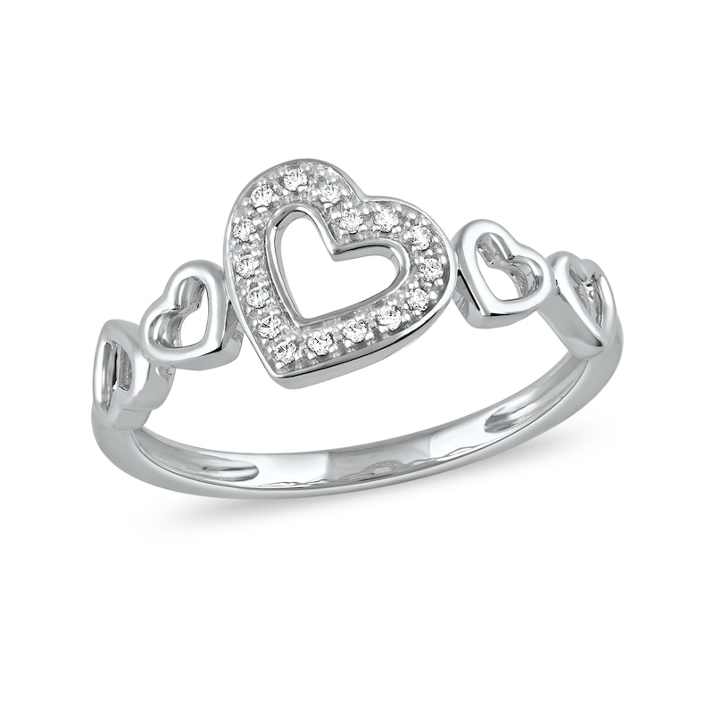 0.05 CT. T.W. Diamond Five Tilted Open Heart Ring in Sterling Silver