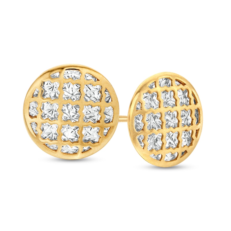 Diamond-Cut Lattice Stud Earrings in 14K Two-Tone Gold|Peoples Jewellers