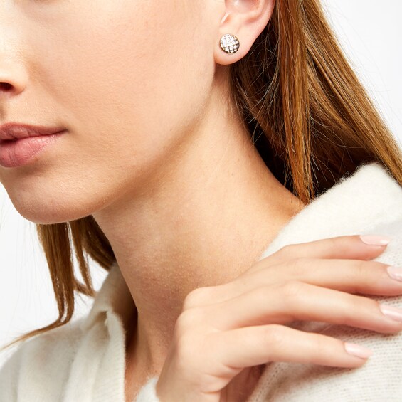Diamond-Cut Lattice Stud Earrings in 14K Two-Tone Gold