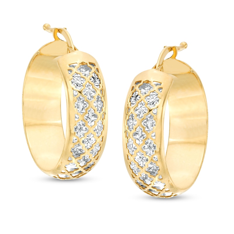 10.0mm Diamond-Cut Lattice Hoop Earrings in 14K Gold|Peoples Jewellers