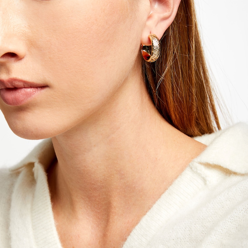 Main Image 2 of 10.0mm Diamond-Cut Lattice Hoop Earrings in 14K Gold