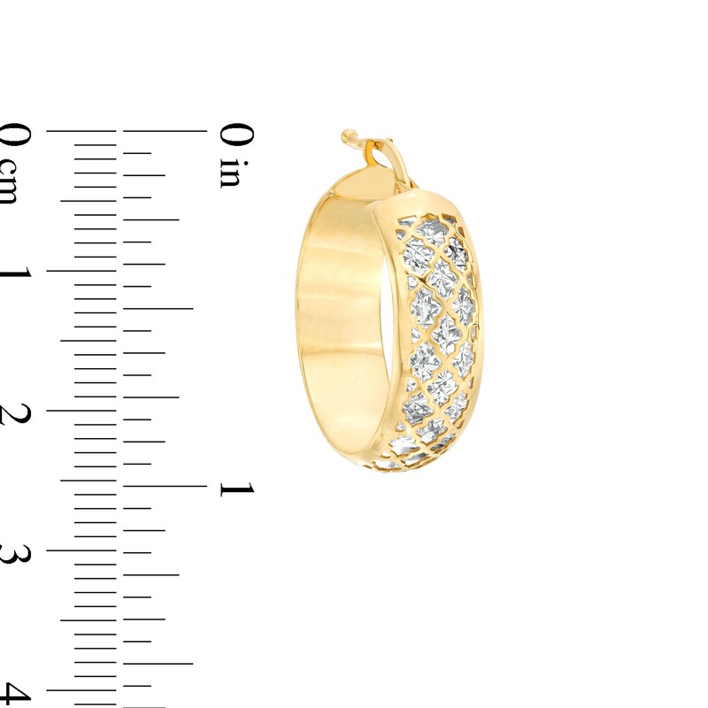 Main Image 3 of 10.0mm Diamond-Cut Lattice Hoop Earrings in 14K Gold