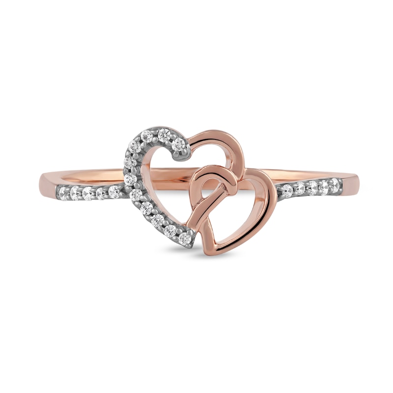 0.06 CT. T.W. Diamond Intertwined Double Heart Ring in Sterling Silver with 14K Rose Gold Plate