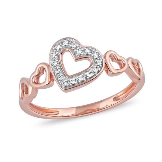 0.05 CT. T.W. Diamond Five Tilted Open Heart Ring in Sterling Silver with 14K Rose Gold Plate