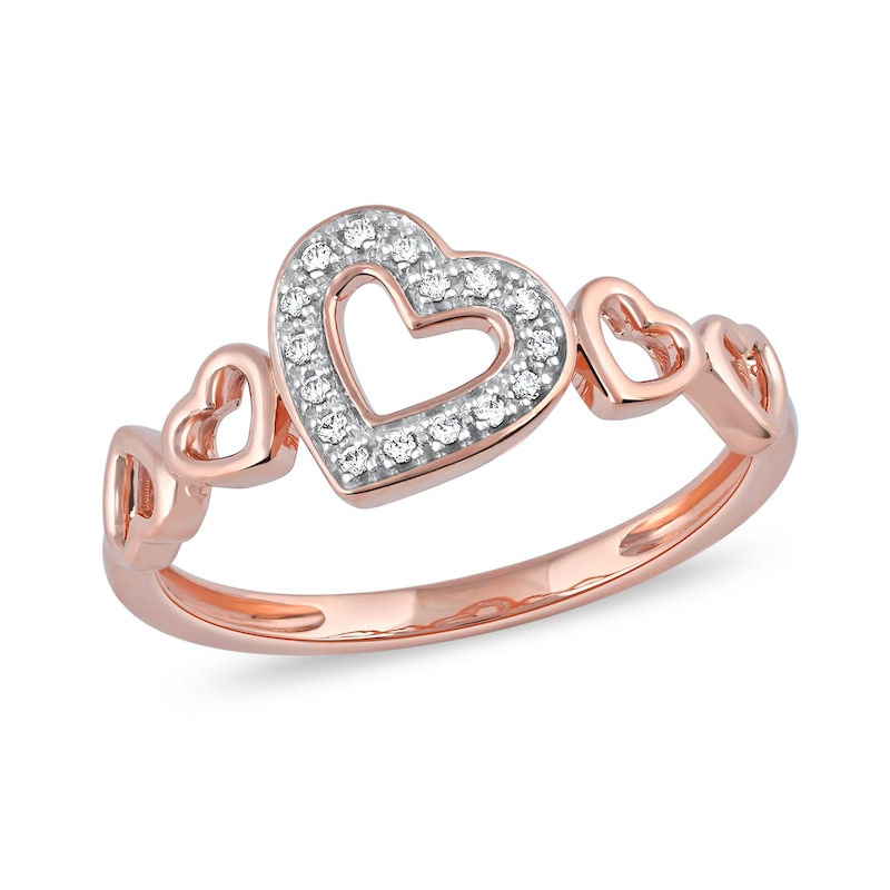 0.05 CT. T.W. Diamond Five Tilted Open Heart Ring in Sterling Silver with 14K Rose Gold Plate