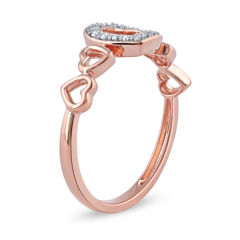 0.05 CT. T.W. Diamond Five Tilted Open Heart Ring in Sterling Silver with 14K Rose Gold Plate