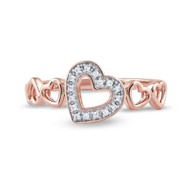 0.05 CT. T.W. Diamond Five Tilted Open Heart Ring in Sterling Silver with 14K Rose Gold Plate
