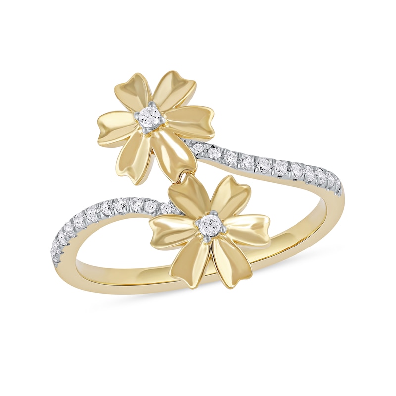 0.15 CT. T.W. Diamond Double Flower Bypass Ring in Sterling Silver with 14K Gold Plate