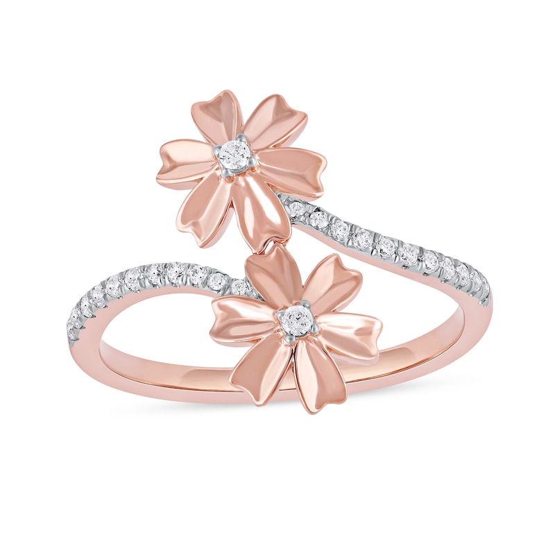 0.15 CT. T.W. Diamond Double Flower Bypass Ring in Sterling Silver with 14K Rose Gold Plate|Peoples Jewellers