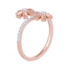 Thumbnail Image 1 of 0.15 CT. T.W. Diamond Double Flower Bypass Ring in Sterling Silver with 14K Rose Gold Plate