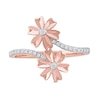 Thumbnail Image 2 of 0.15 CT. T.W. Diamond Double Flower Bypass Ring in Sterling Silver with 14K Rose Gold Plate