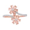 Thumbnail Image 2 of 0.15 CT. T.W. Diamond Double Flower Bypass Ring in Sterling Silver with 14K Rose Gold Plate