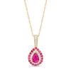 Thumbnail Image 1 of Pear-Shaped Ruby, Pink Sapphire and 0.07 CT. T.W. Diamond Double Frame Pendant in 10K Gold