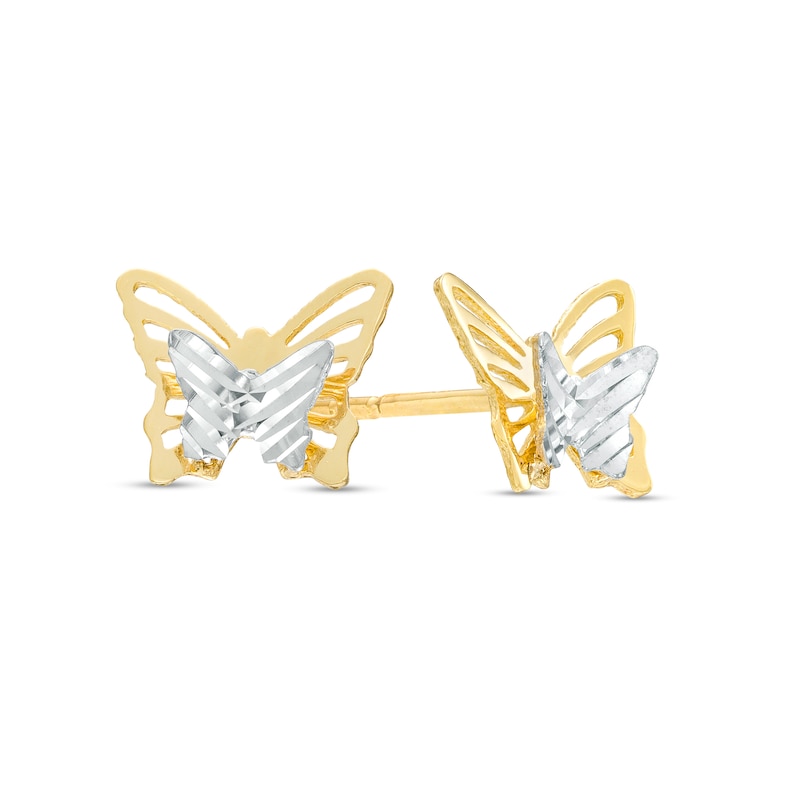 Diamond-Cut Layered Butterfly Stud Earrings in 14K Two-Tone Gold|Peoples Jewellers