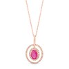Thumbnail Image 1 of Oval Ruby and 0.15 CT. T.W. Diamond Double Open Frame Pendant in 10K Rose Gold