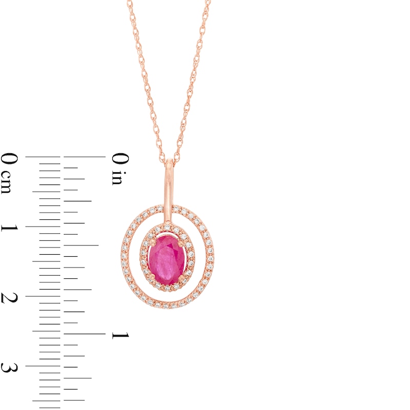Main Image 3 of Oval Ruby and 0.15 CT. T.W. Diamond Double Open Frame Pendant in 10K Rose Gold