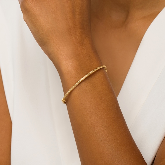 Italian Brilliance™ 2.5mm Diamond-Cut Glitter Bangle in Hollow 14K Gold