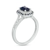 Thumbnail Image 2 of Emerald-Cut Blue Sapphire and 0.12 CT. T.W. Diamond Double Frame Split Shank Ring in 10K White Gold