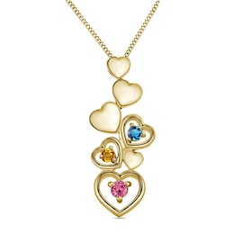 Mother's Gemstone Vertical Open and Closed Heart Pendant (3-5 Stones)