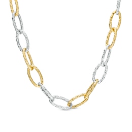 Italian Brilliance™ Alternating Diamond-Cut Paper Clip Link Chain Necklace in Hollow 14K Two-Tone Gold – 18.25&quot;