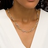 Italian Brilliance™ Alternating Diamond-Cut Paper Clip Link Chain Necklace in Hollow 14K Two-Tone Gold – 18.25"