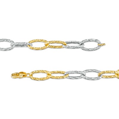 Italian Brilliance™ Alternating Diamond-Cut Paper Clip Link Chain Necklace in Hollow 14K Two-Tone Gold – 18.25"