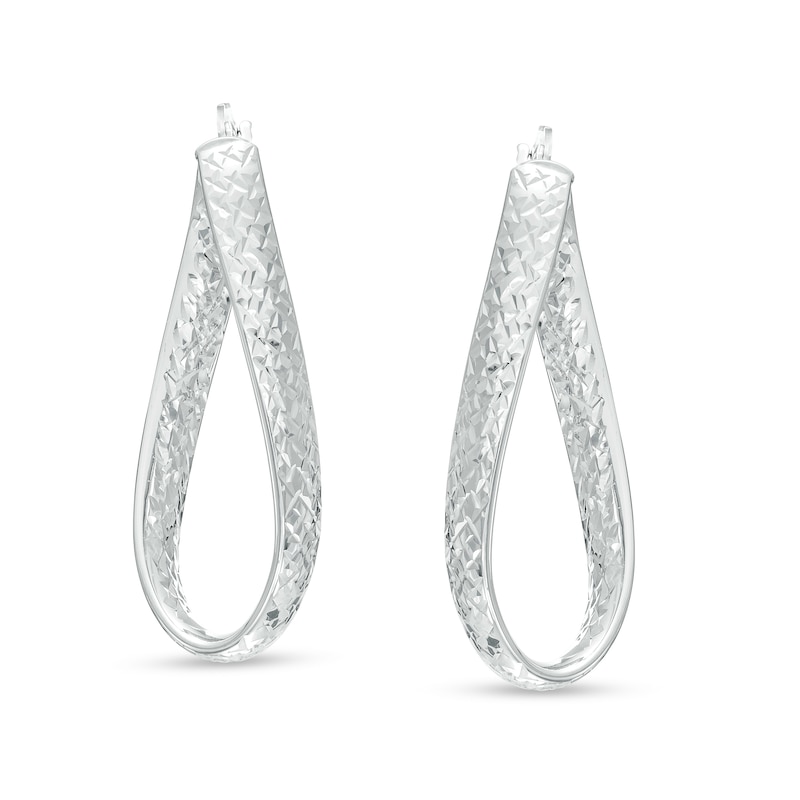 Italian Brilliance™ 34.0mm Diamond-Cut Twist Hoop Earrings in 14K White Gold|Peoples Jewellers