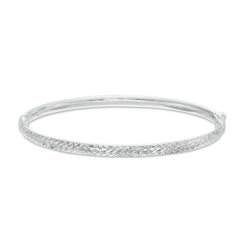 Italian Brilliance™ 4.0mm Diamond-Cut Bangle in Hollow 14K White Gold|Peoples Jewellers