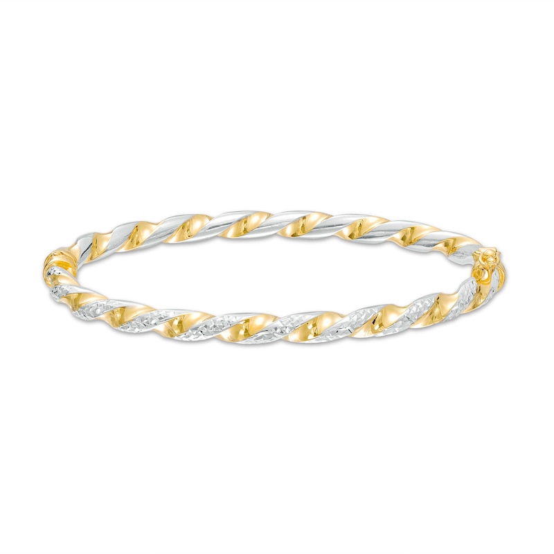 Italian Brilliance™ 4.0mm Diamond-Cut Twisted Bangle in Hollow 14K Two-Tone Gold|Peoples Jewellers
