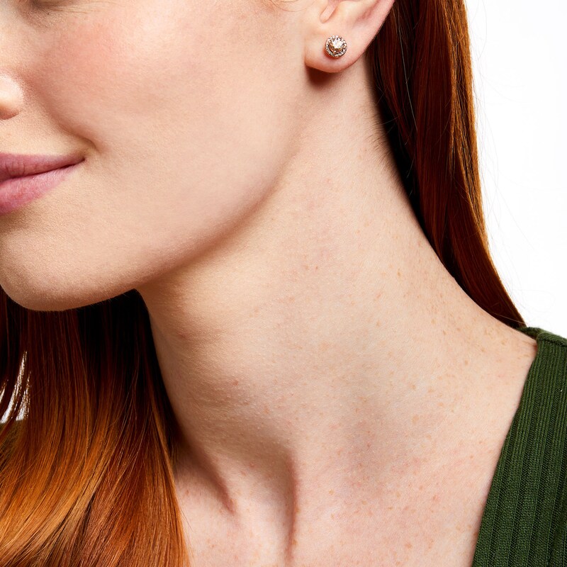 Main Image 2 of 5.0mm Morganite and 0.11 CT. T.W. Diamond Frame Stud Earrings in 10K Rose Gold