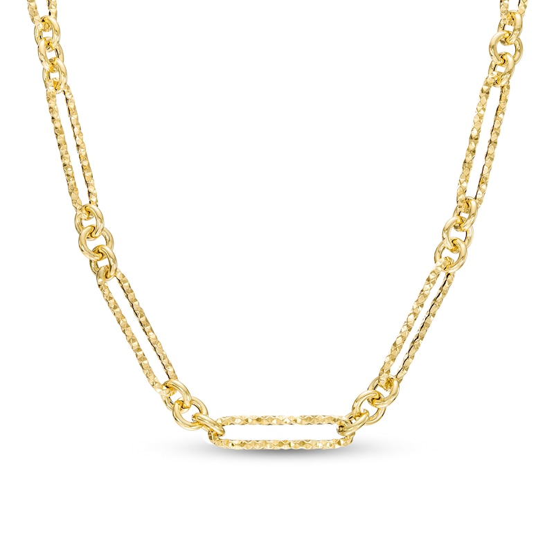 Italian Brilliance™ 5.0mm Diamond-Cut Hollow Paperclip and Rolo Alternating Chain Necklace in 14K Gold