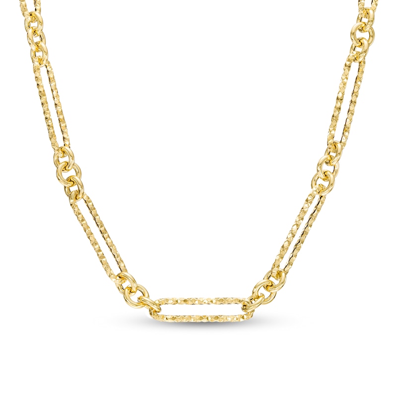 Italian Brilliance™ 5.0mm Diamond-Cut Paper Clip and Rolo Alternating Chain Necklace in Hollow 14K Gold